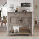 HOSTACK Farmhouse Console Table with 2-Door Cabinet & 2 Drawers, Coffee Bar, Entryway Table with Storage Shelf, Sofa Tables Buffet Sideboard for Kitchen, Hallway, Dining, Living Room, White