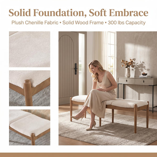 Upholstered Ottoman Bench with Wood Legs