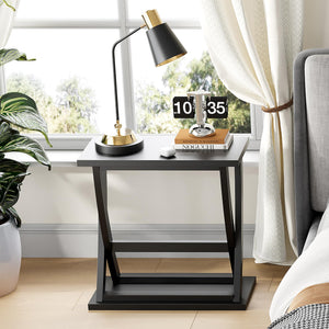 Black End Tables Set of 2 with X-Leg Design & Storage Shelf
