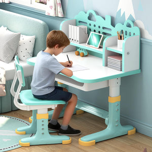 Height Adjustable Kids Desk & Chair Set – Storage Drawer, Castle Backboard, Ages 3–12