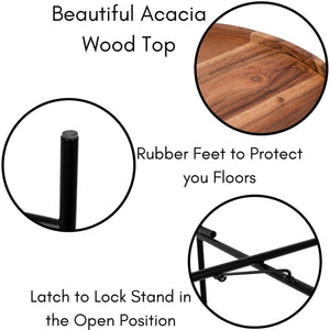 Folding Side Table with Removable Acacia Wood Tray