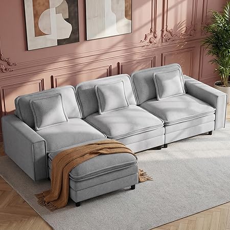 Modular Sectional Sofa with Ottoman – 4-Seat L-Shaped Cloud Couch