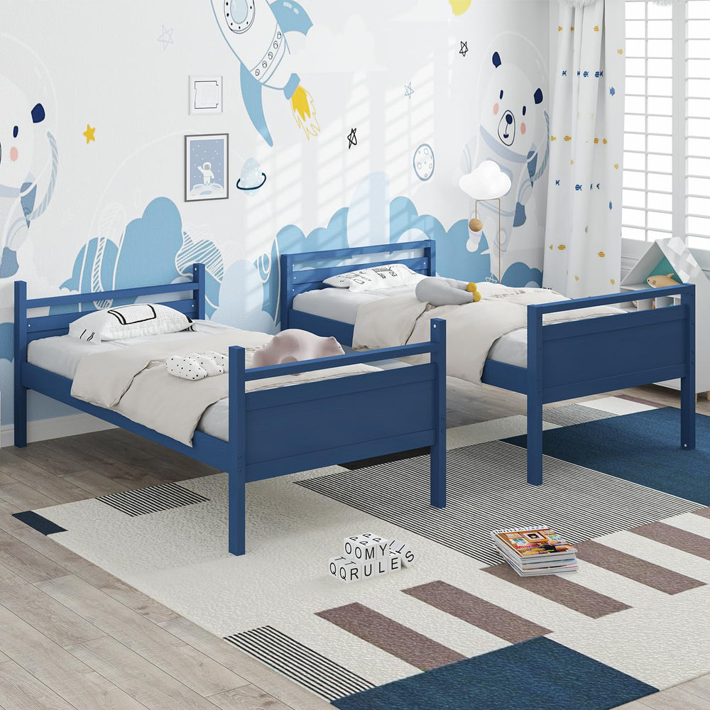 Twin Over Twin Bunk Bed with Ladder & Safety Guardrails