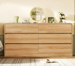55-Inch 6-Drawer Dresser – Natural Wood Finish