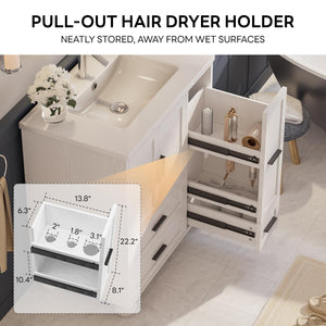 29.5" Bathroom Vanity with Sink, Hair Tool Drawer, 4 Drawers & 2 Doors – White