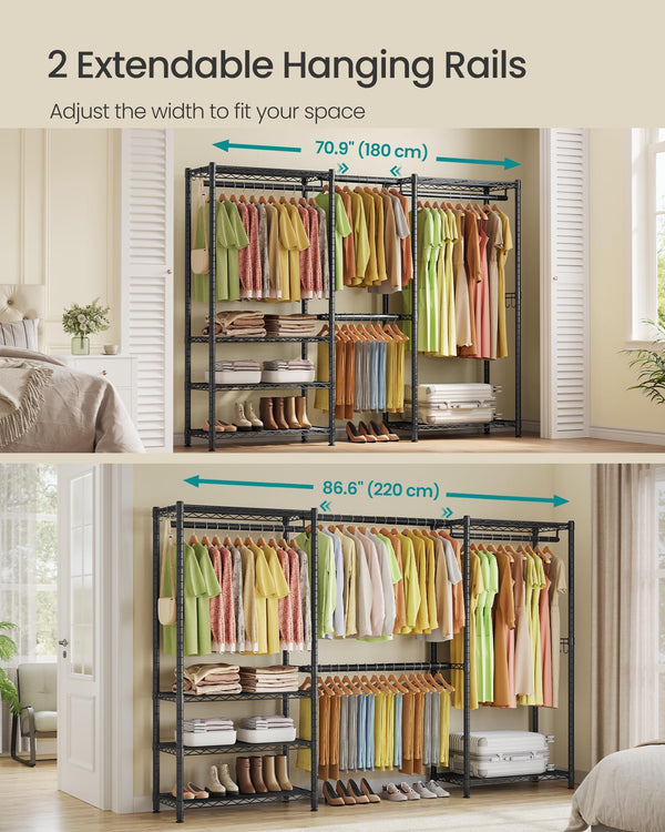 Heavy-Duty Extendable Clothes Rack with Shelves & Hooks