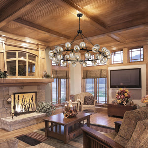 59-Inch Wagon Wheel Chandelier – 36-Light Farmhouse Pendant for High Ceilings