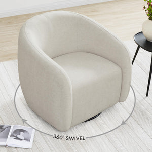 360° Swivel Accent Chair – Cream Fabric, Round Barrel Design