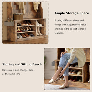 Entryway Hall Tree with Bench & Storage