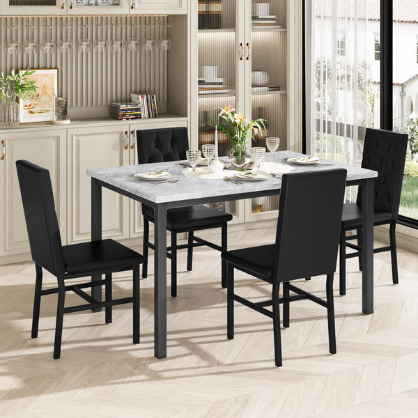 5-Piece Faux Marble Dining Table Set with Button Tufted Chairs