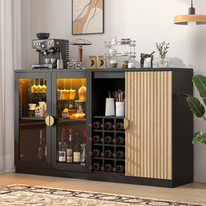 55" Bar Cabinet with RGB LED Light & Wine Rack