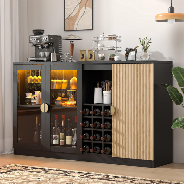 55" Bar Cabinet with RGB LED Light & Wine Rack