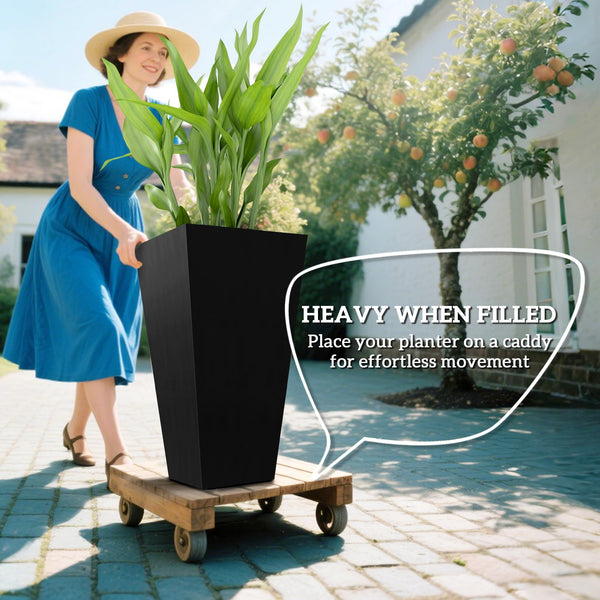 Tall Outdoor Taper Planters Set of 3 with Drainage Holes – 28 Inch