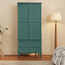 Mid-Century Modern Wardrobe Armoire with Doors, Drawers & Hanging Rod