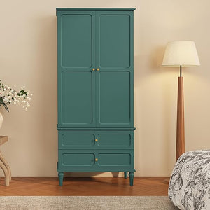 Mid-Century Modern Wardrobe Armoire with Doors, Drawers & Hanging Rod