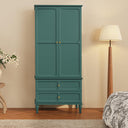 71" Mid-Century Modern Armoire Wardrobe with Doors & Drawers