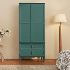 71" Mid-Century Modern Armoire Wardrobe with Doors & Drawers