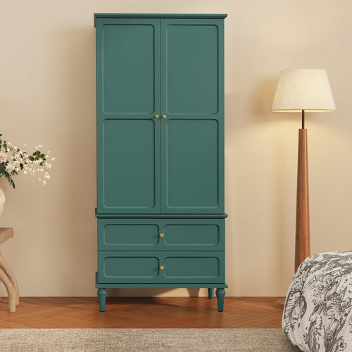71" Mid-Century Modern Armoire Wardrobe with Doors & Drawers