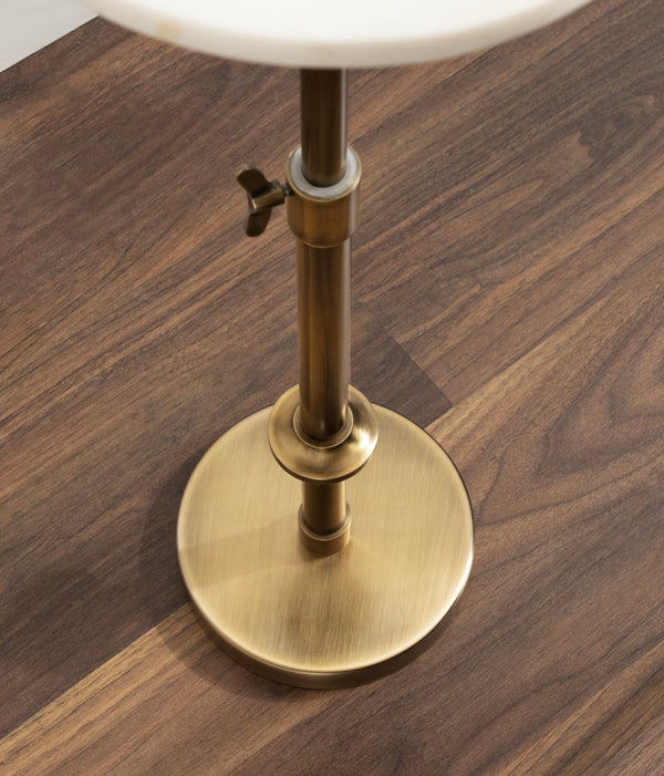 Adjustable Height Marble Pedestal Drink Table — Antique Brass