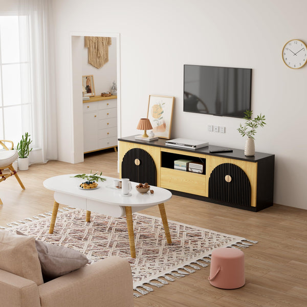 71 Inch Fluted TV Stand with Arched Doors & Storage