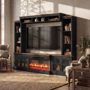 98" Farmhouse Entertainment Center with Fireplace & Barn Doors