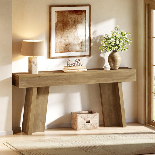 70.9-Inch Farmhouse Console Table – Entryway Sofa Table, Natural Wood Finish