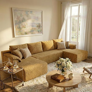 U-Shaped Sectional Sofa with 2 Chaise Lounges, Chenille Cloud Couch, No Assembly