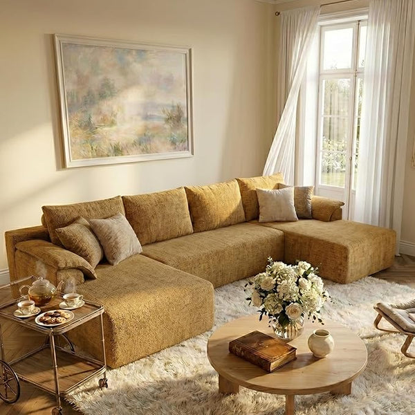 U-Shaped Sectional Sofa with 2 Chaise Lounges, Chenille Cloud Couch, No Assembly