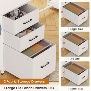 L-Shaped Computer Desk with Bookshelf, Drawers & LED Light