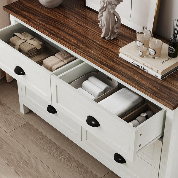 6-Drawer White Dresser with Black Handles