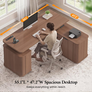 L-Shaped Electric Standing Desk with Storage & Power Outlet