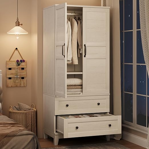 Armoire Wardrobe Cabinet with 2 Doors & 2 Drawers
