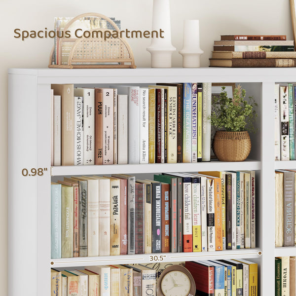 12-Shelf Double Wide Bookcase, 73" Tall Large Bookshelf with Storage
