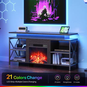 Fireplace TV Stand with LED Lights & Charging Station for TVs up to 65 Inch