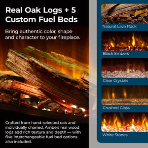 Linear Electric Fireplace Insert with Real Wood Log Set