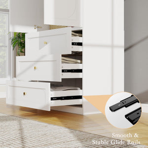 Fluted Door Wardrobe with Drawers & Hanging Rod