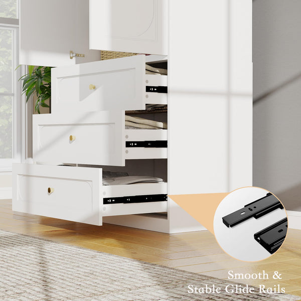 Fluted Door Wardrobe with Drawers & Hanging Rod