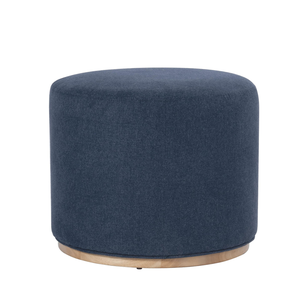 Round Upholstered Ottoman with Wood Base