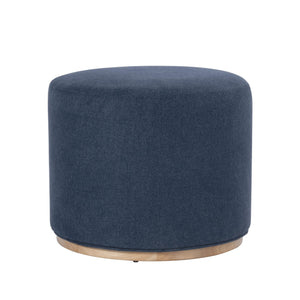 Round Upholstered Ottoman with Wood Base