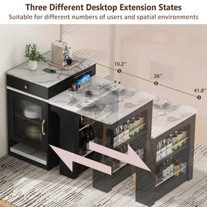Kitchen Island with Extendable Dining Table, Rolling Storage, Power Outlet & Drawers