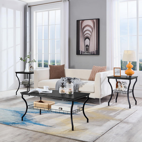 3-Piece Living Room Coffee Table Set with Storage Shelves