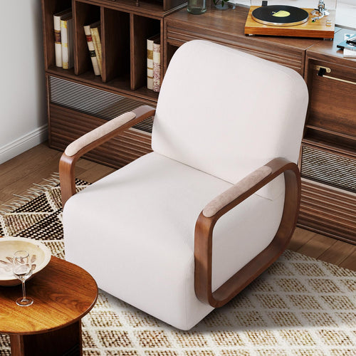 Swivel Accent Chair with Solid Wood Base & Chenille Fabric