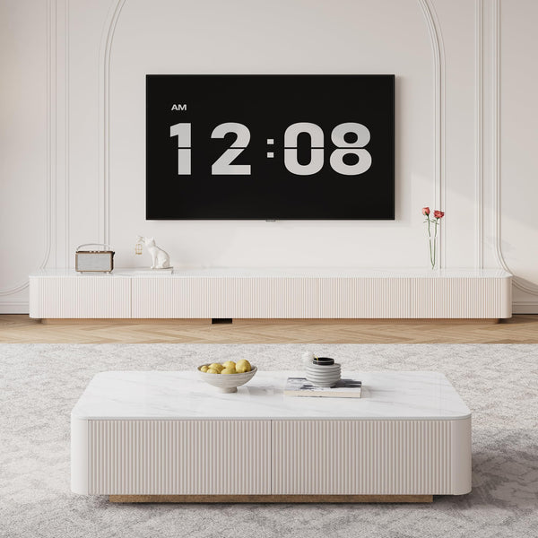 Modern TV Stand with Sintered Stone Top & Wood Drawers