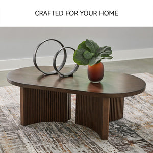 Mid-Century Modern Coffee Table with Reeded Double Pedestal Base | Dark Brown