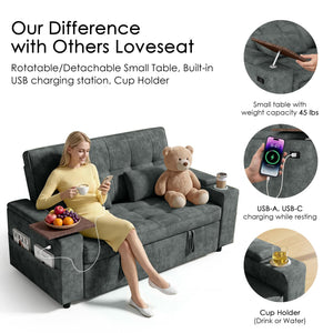65" Convertible Sleeper Sofa Bed with Storage & USB Charging