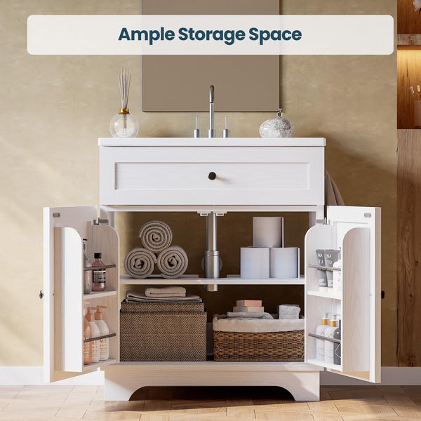 30-Inch Bathroom Vanity with Integrated Ceramic Sink