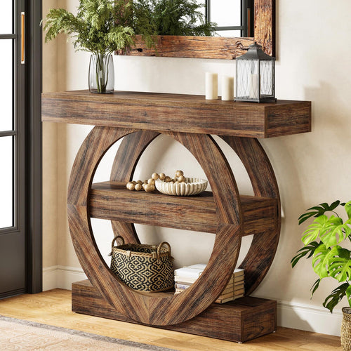3-Tier Farmhouse Console Table with Storage Shelves
