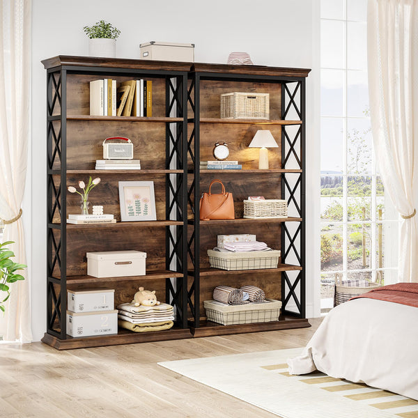 5-Tier Bookcase with X-Pattern Sides