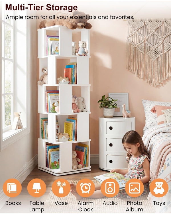 5-Tier Rotating Bookshelf Tower