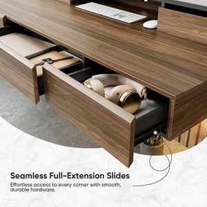 Electric Standing Desk with 5 Solid Wood Drawers & Desktop Riser, 48" x 26" – Dark Walnut